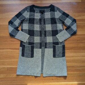 Sanctuary black and gray plaid long cardigan sweater, size M